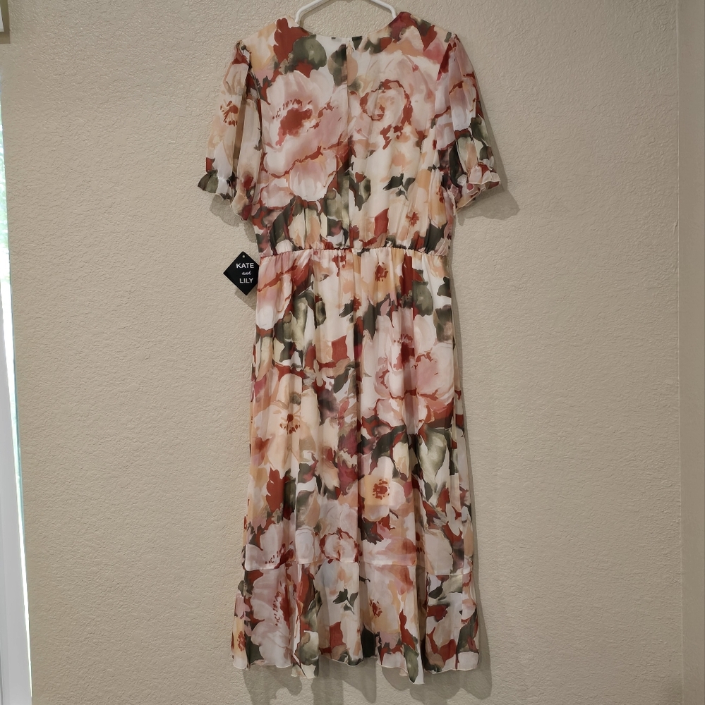 Kate Lex High Low Floral Dress - Pink and Cream - Picture 5 of 5